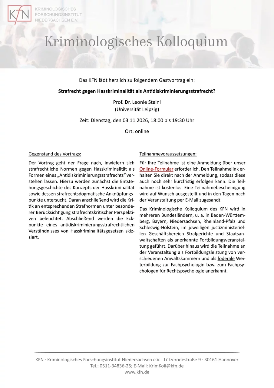 Kriminologisches Kolloquium 03. November 2026